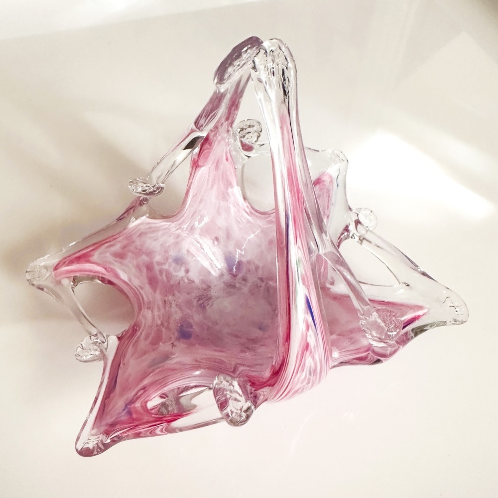 Vtg Murano Glass Bowl Pink Marble - Italian Handmade